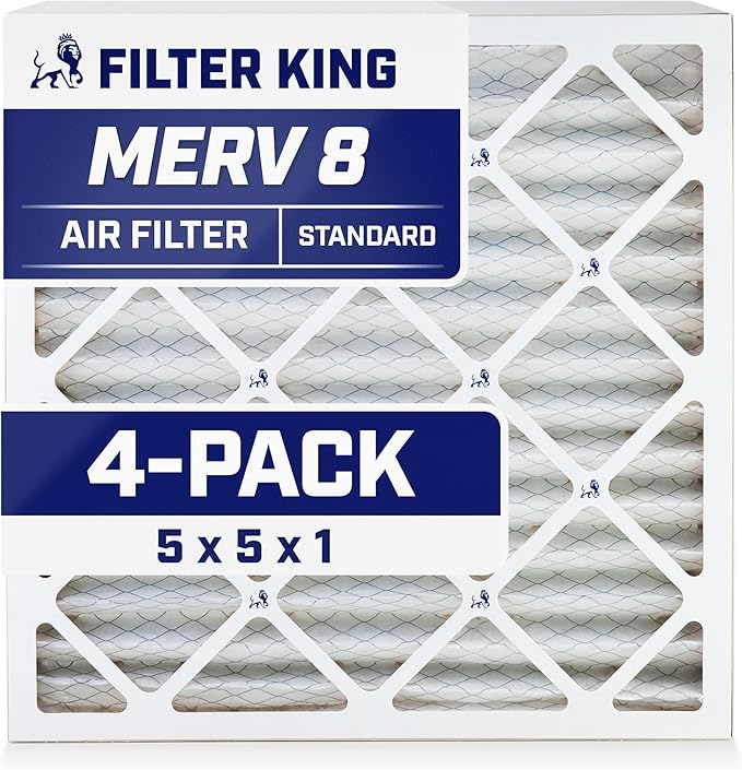Filter King 5x5x1 Air Filter | 4-PACK | MERV 8 HVAC Pleated A/C Furnace Filters