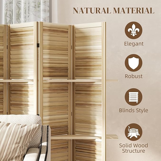 HOMCOM Room Divider, 6 Panel 67" Tall Wood Privacy Screen