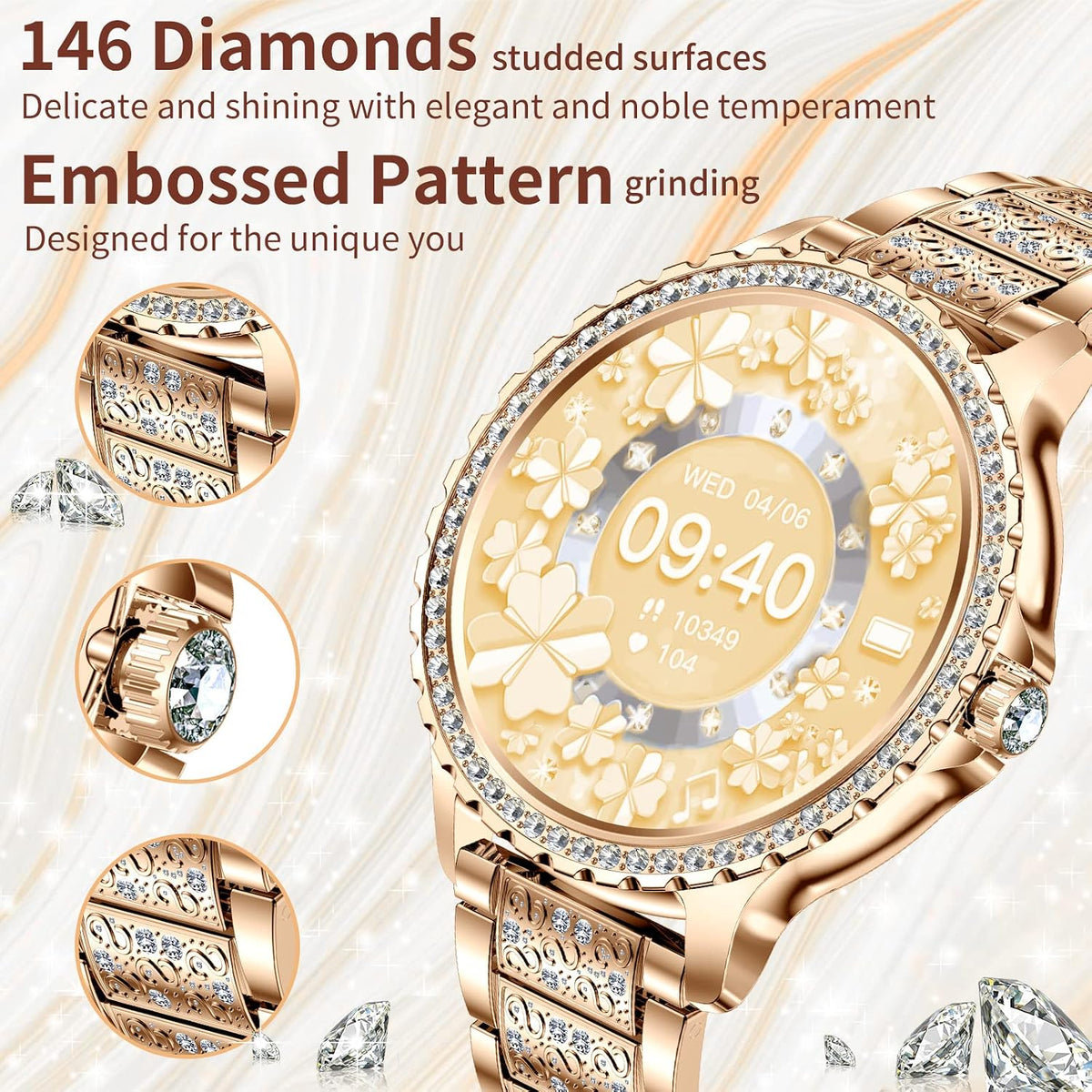 smart watches for women(make/answer call) with diamond:1.32" fitness shown in use