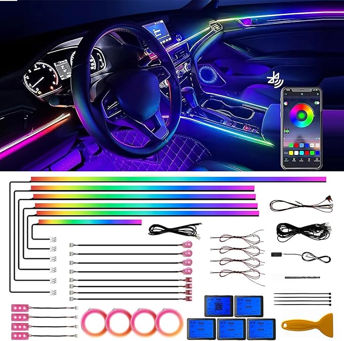 Acrylic Interior Car LED Strip Lights, Colorful 22-in-1 Car Ambient Lighting Kit