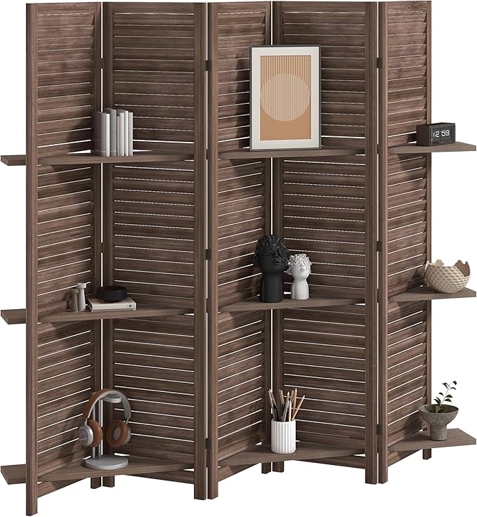 HOMCOM Room Divider, 5 Panel 67" Tall Wood Privacy Screen