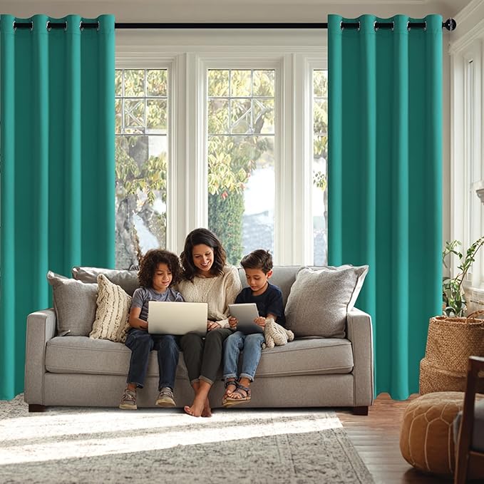JIUZHEN Peacock Blue Blackout Curtains (Set of 2)