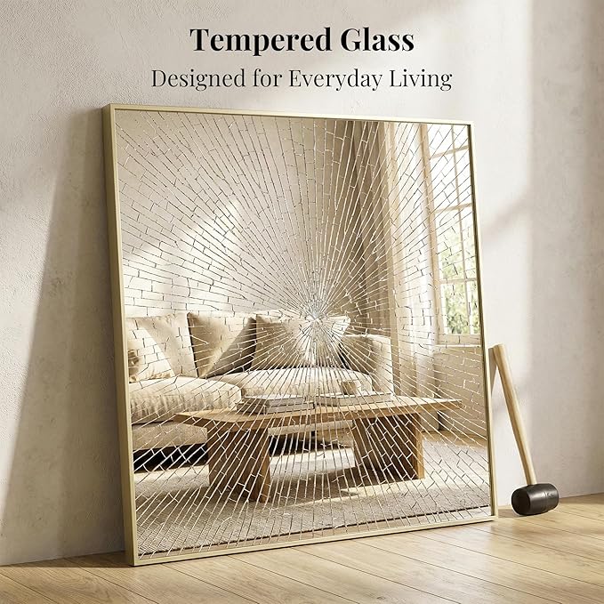 30"x30" Gold Square Mirror for Wall, Metal Framed Bathroom Vanity Mirror