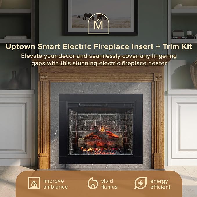 Modern Ember Uptown 28" Smart Electric Fireplace Insert + Trim Kit, Alexa/WiFi