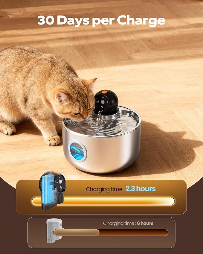 Cordless Cat Water Fountain Wireless: Battery Powered Pet Water Fountains