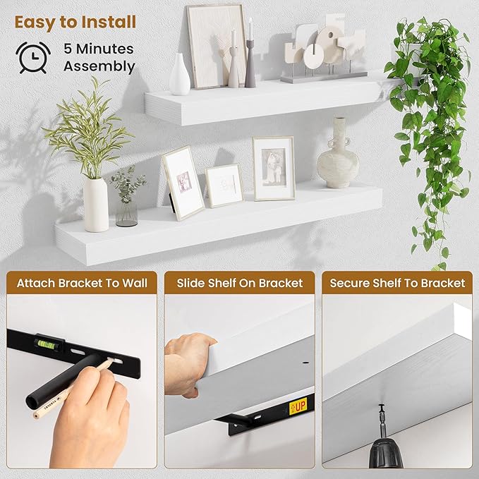 Fun Memories Bathroom Shelves 32 Inch Long Set of 2, Floating Shelves