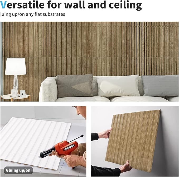 Art3d Slat Wall Panel, 3D Fluted Textured Panel 12-Tile 19.7 x 19.7in. (12-Pack)