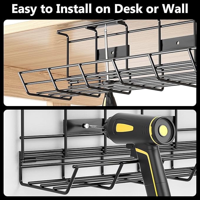 2 Pack DELAMU Under Desk Cable Management Tray, Metal Cord Cable Organizer