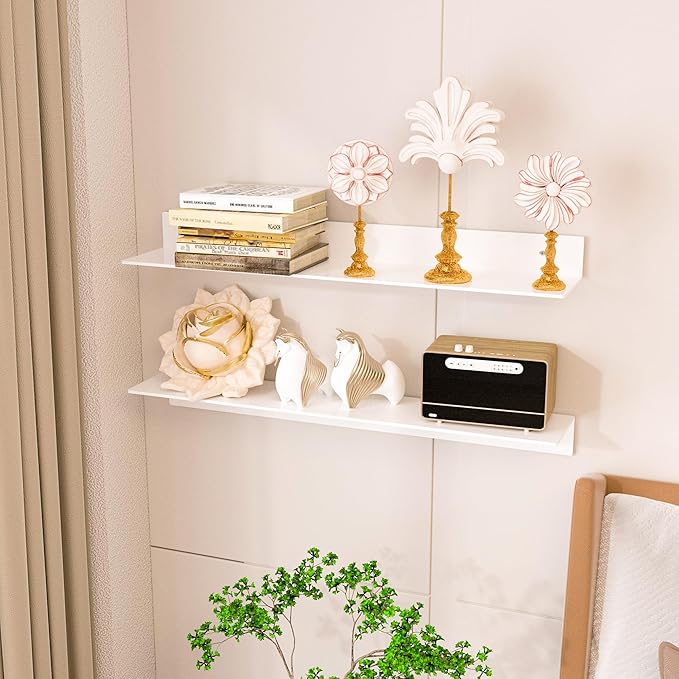 30 Inch White Floating Shelves for Wall Décor, Acrylic Storage Wall Shelf Holder (2 Pack)