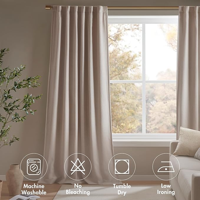 Madison Park Karien 100% Blackout Curtains 52x95 – Linen, 2-Layer Noise (2-PK)