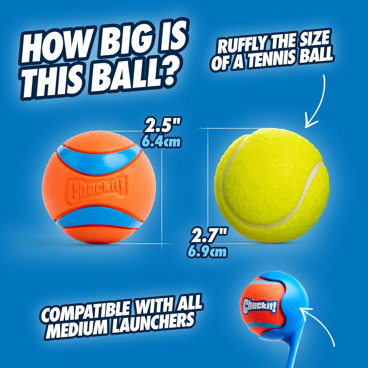Chuckit! Ultra Ball and Launcher Bundle, Classic 26M with 2 Medium Balls