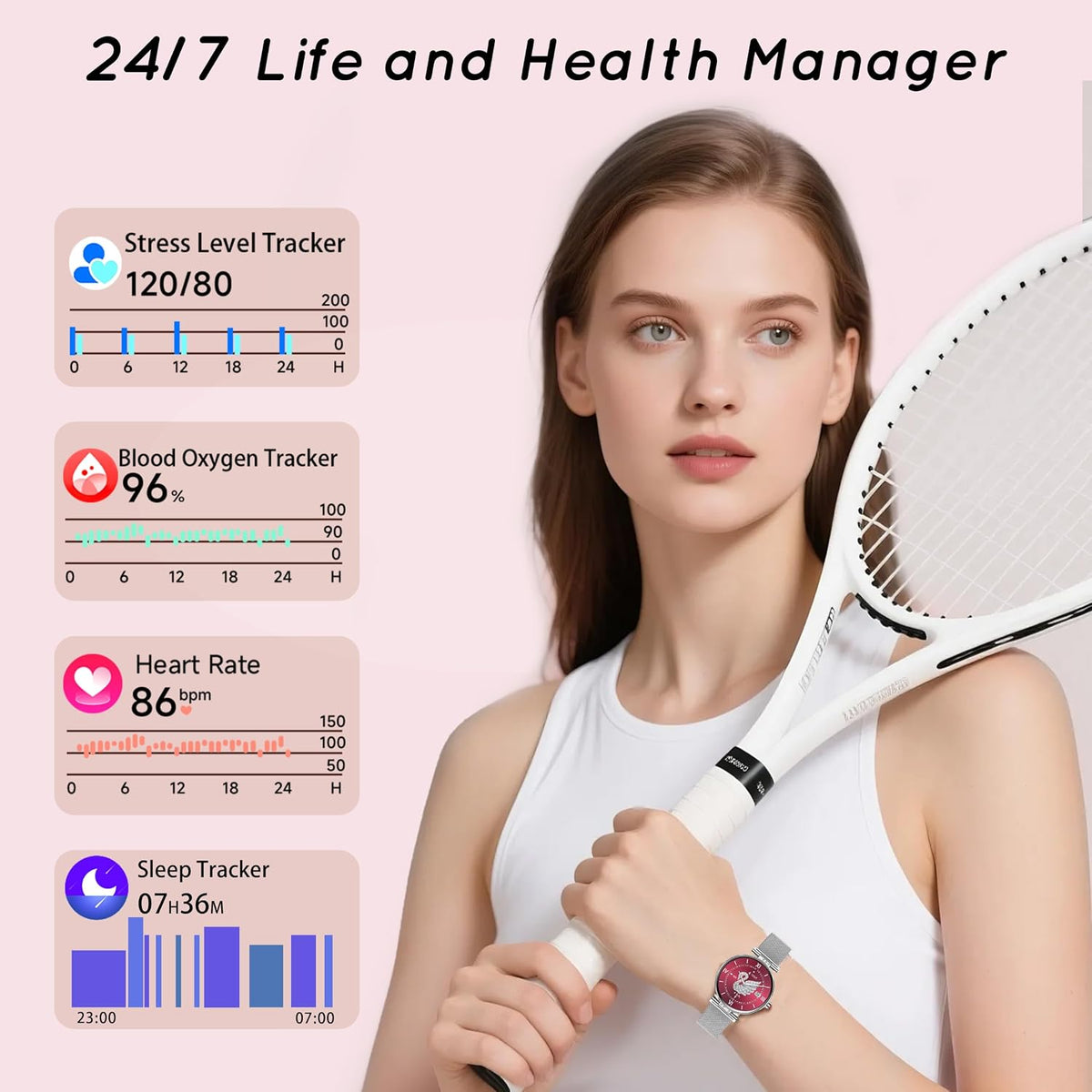 smart watch for women (3 bands) 1.19“ amoled showing dimensions