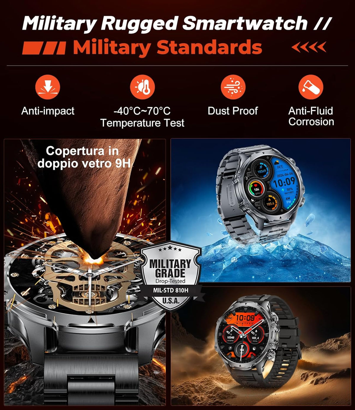 military smart watch for men, 1.85'' hd large, package contents