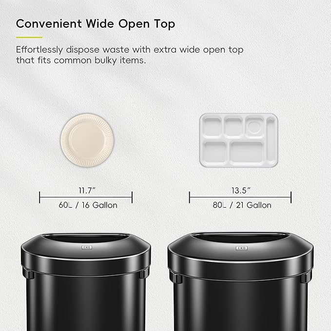 EKO Urban 16 Gallon Semi-Round Open Top Waste Bin, Stainless Steel Half Round