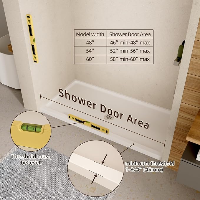 Shower Door, 50-54" W x 70" H Semi-Frameless Double Sliding Glass Shower Doors