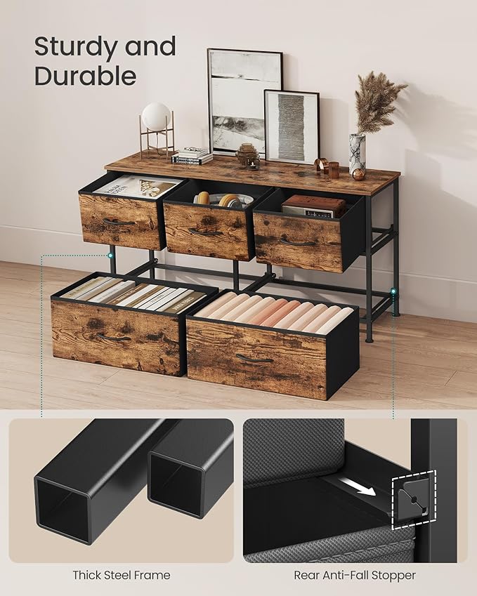 SONGMICS Dresser for Bedroom, Chest of Drawers, 5 Non-Woven Fabric Drawers