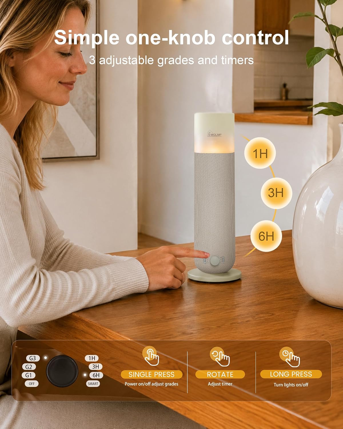 Hotel Collection Diffuser Machine,Fabric-Wrapped Design,Candlelight Atmosphere Lamp,1500 Sq Ft,Waterless Essential Oil Diffuser,Scent Air Machine for Home -Beige,Includes 60ml Fragrance Oils