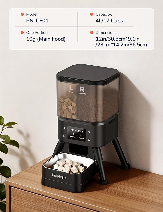 Dual Chamber Automatic Cat Feeder, Smart WiFi Pet Food Dispenser