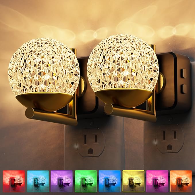 L LOHAS LED Night Lights Plug Into Wall 2 Pack, Dusk to Dawn Sensor, 10-Color