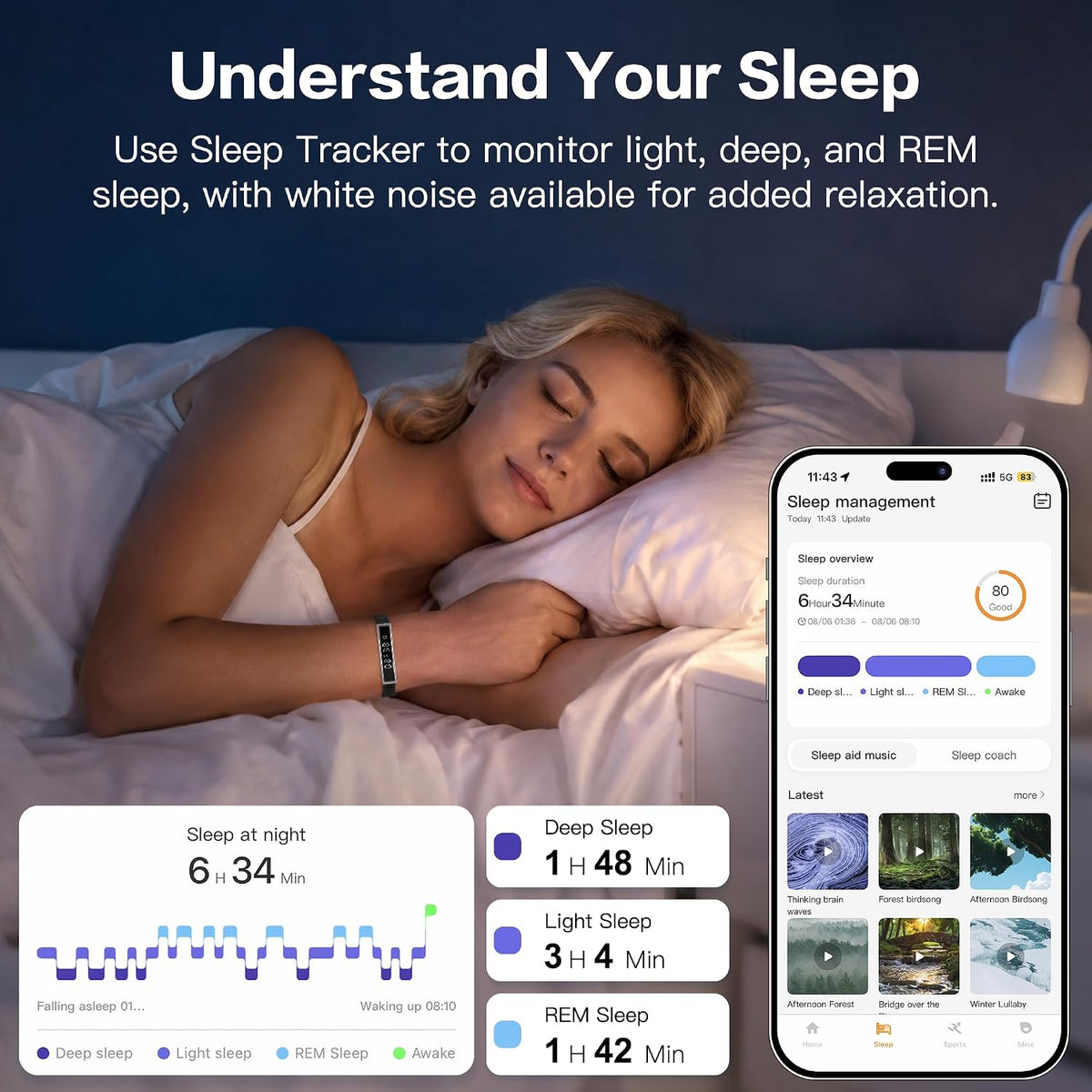 smart bracelet for women & men, health activity shown in use