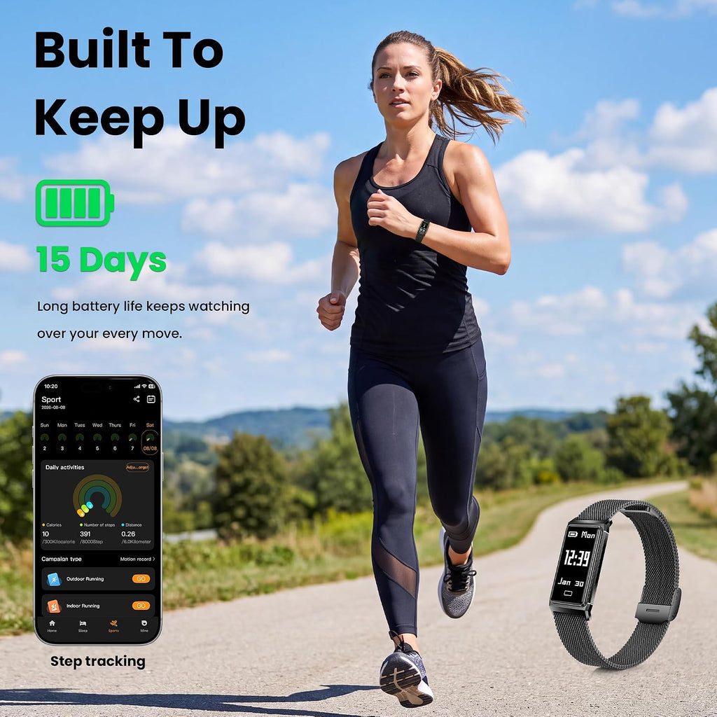 fitness tracker with heart rate & sleep tracking, side view