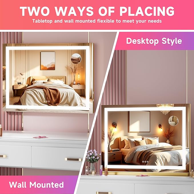 Vanity Mirror with Lights, Dimmable 3 Modes, Memory Function, Smart Touch