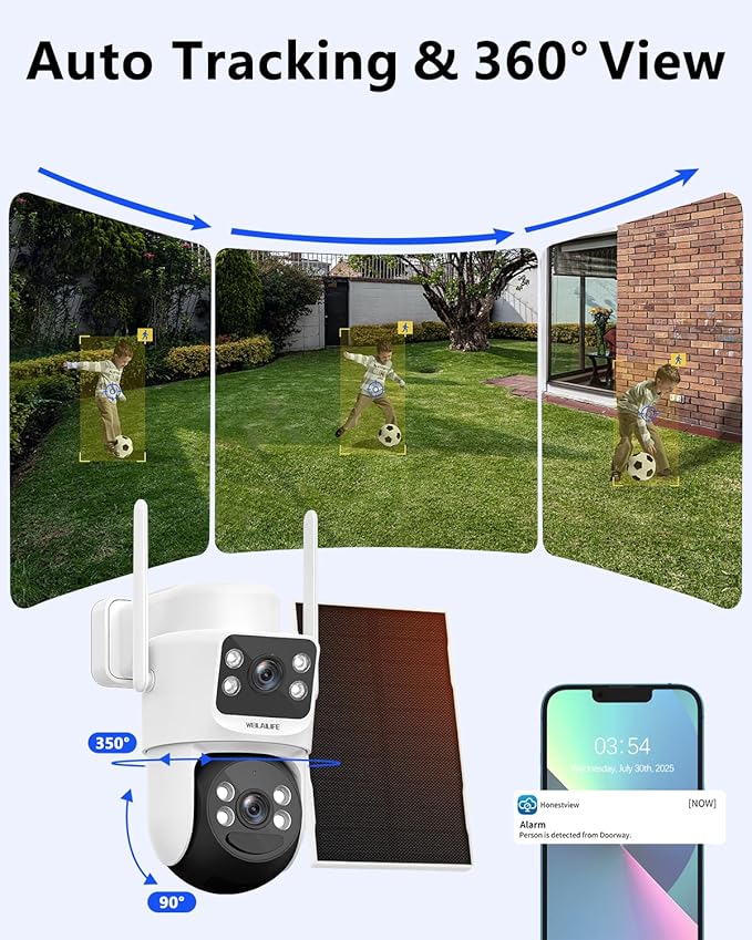 【Auto Tracking & 2-Way Audio】 Solar Powered PTZ Camera System, Wireless Outdoor