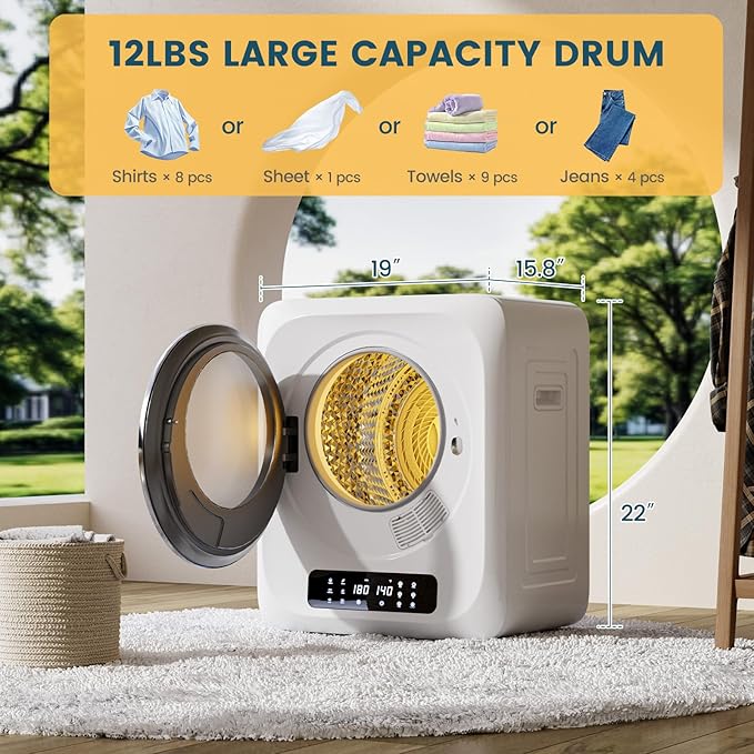 Zynkez 12Lbs Portable Clothes Dryer, 120V 850W Electric Compact Laundry Dryer