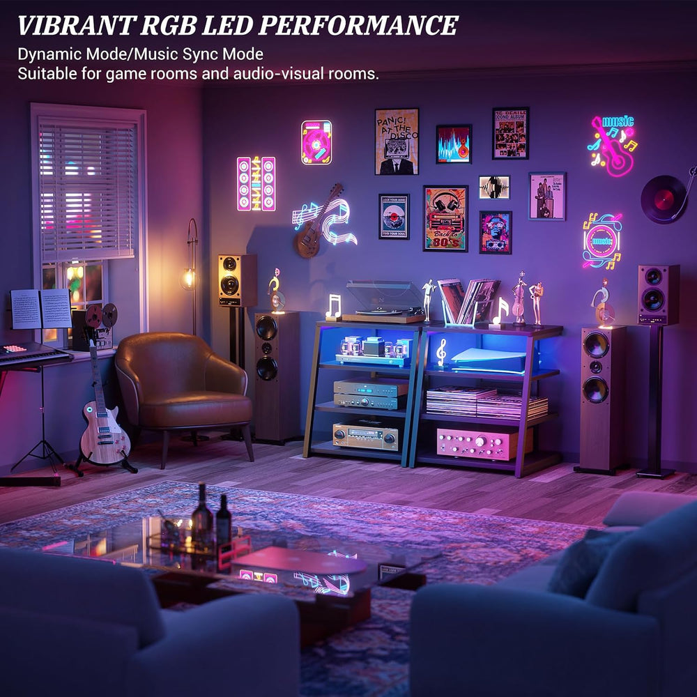 Armocity 4-Tier AV Media Stand with Power Strips, Stereo Stand with LED Light...