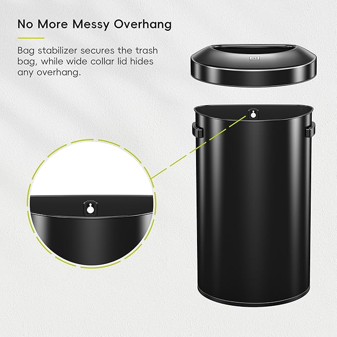 EKO Urban 16 Gallon Semi-Round Open Top Waste Bin, Stainless Steel Half Round