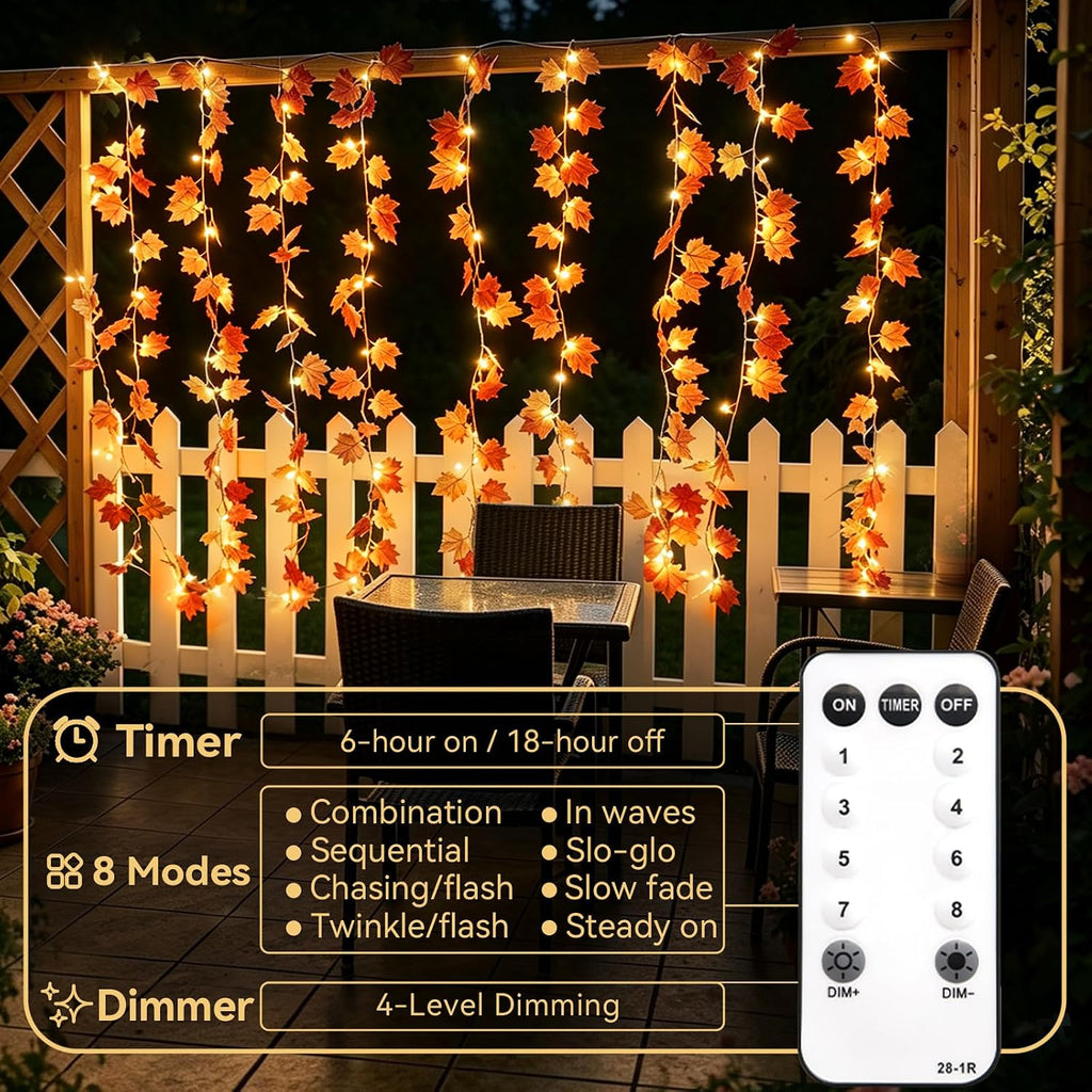 suddus Curtain Lights, Fall Garland with Lights for Office, Porch, Halloween,Thanksgiving