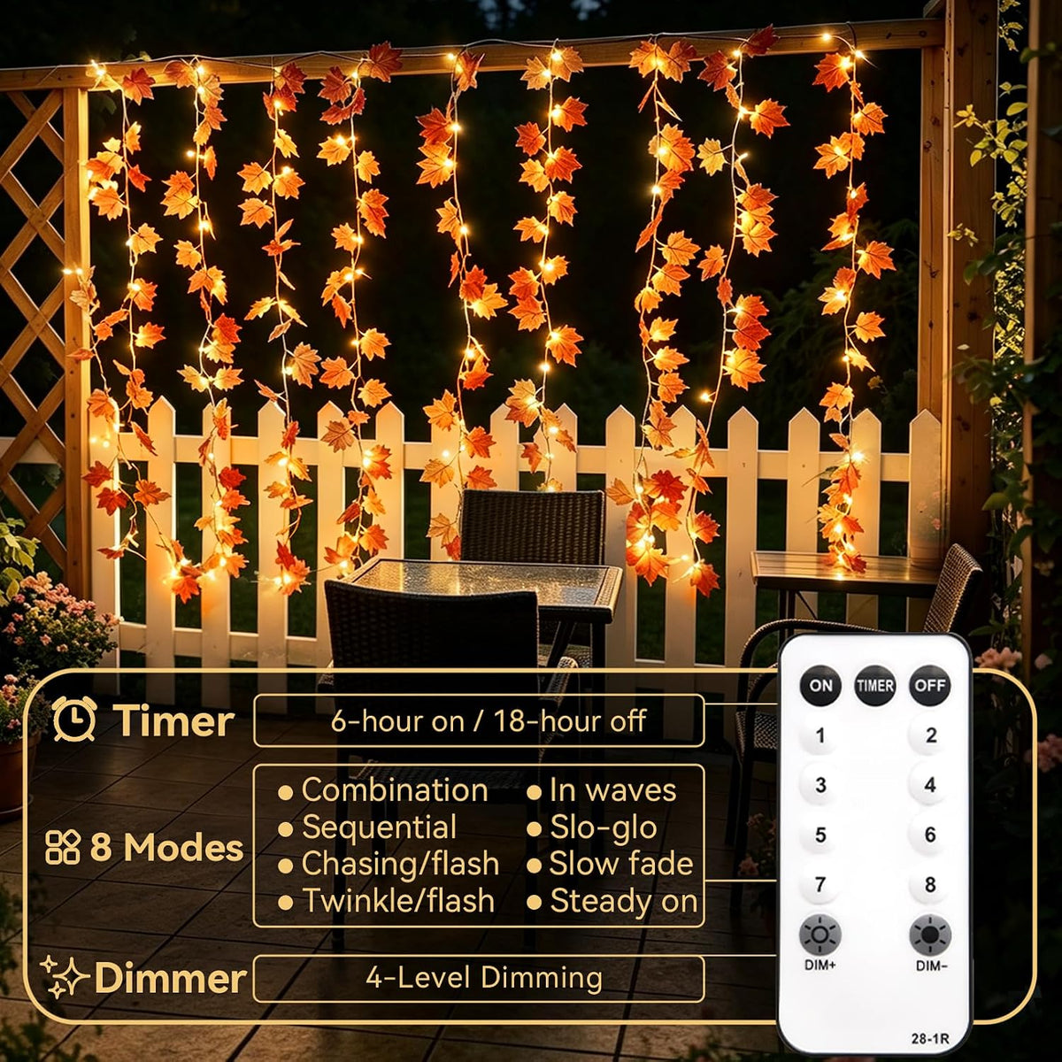 suddus Curtain Lights, Fall Garland with Lights for Office, Porch, Halloween,Thanksgiving