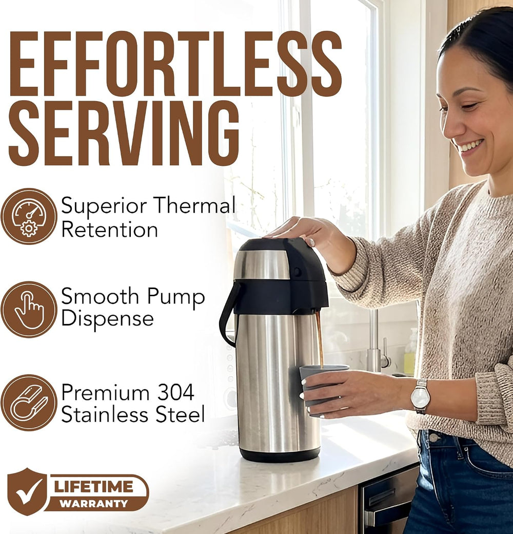 Coffee Carafe Insulated 102 OZ / 3L Stainless Steel Hot Beverage Dispenser, A...