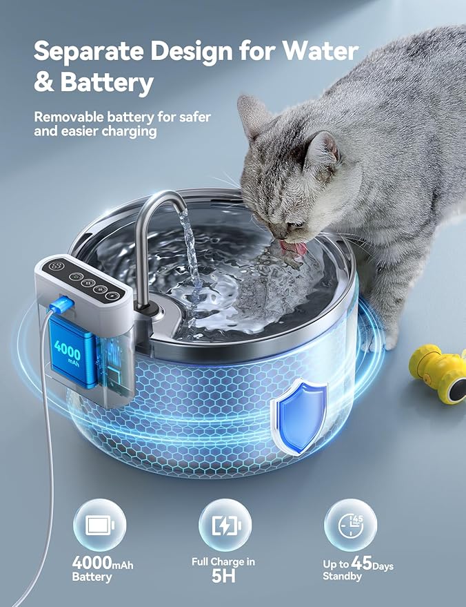 Wireless Cat Water Fountain Stainless Steel FEELNEEDY Smart Pet Water Fountain