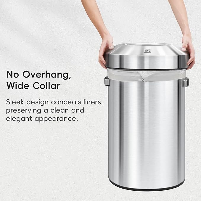EKO 16-Gallon Round Stainless Steel Open Top Trash Can, Large Commercial Waste