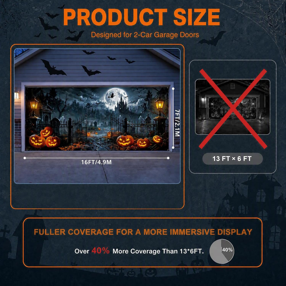 Halloween Garage Door Cover, 7' x 16' Haunted Castle Door Design