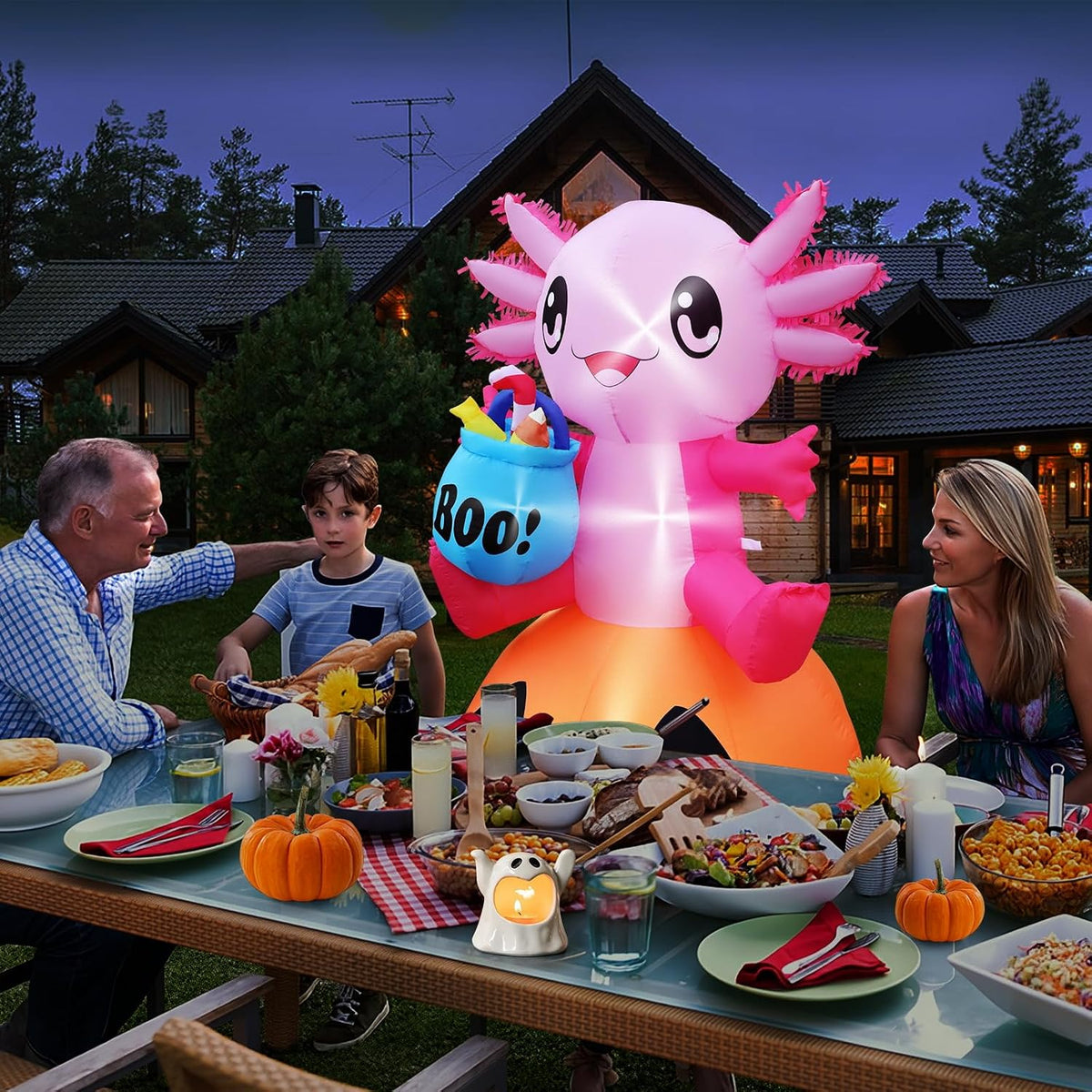 anroog Halloween Decorations Outdoor 5.2FT Axolotl Inflatables Pumpkin Blow Up Yard Decorations with LED Lights Halloween Outside Lawn Party Decor (Axolotl Pumpkin Inflatables)