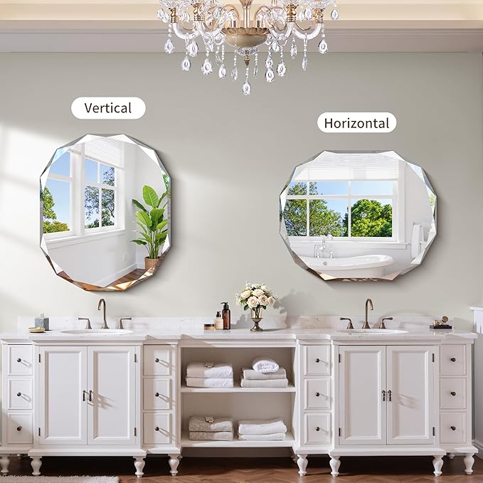 GLASHOM Frameless Bathroom Mirror, 30x36 inch Vanity Mirror Beveled Edge Wall