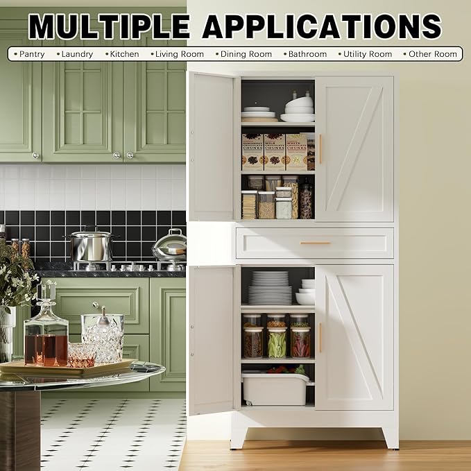 COFaR 71" Tall Kitchen Pantry, Farmhouse Storage Cabinet