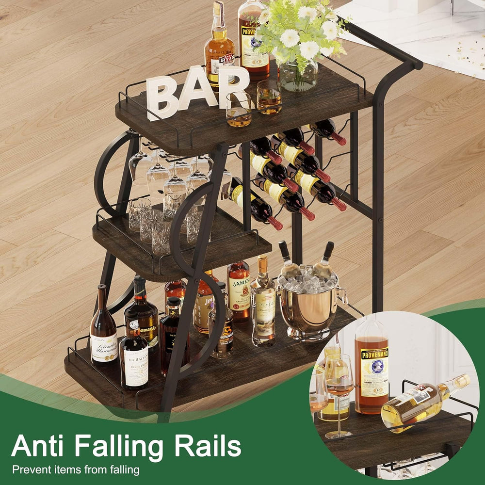 Rustic Bar Cart, 3 Tier Rolling Bar Carts for The Home, Industrial Home Servi...