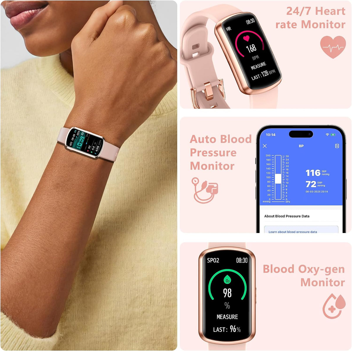 health fitness tracker, smart watch with 24/7 heart, close-up detail