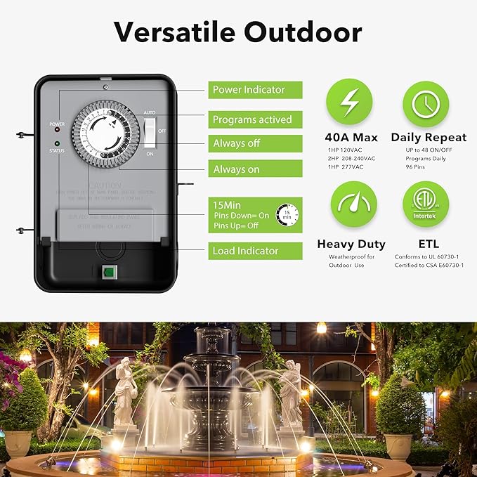 BN-LINK Pool Timer, Outdoor Mechanical Timer Switch