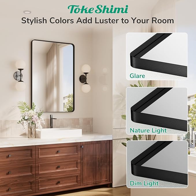 TokeShimi 36x36 Matte Black Bathroom Mirror, Bathroom Vanity Mirror Square