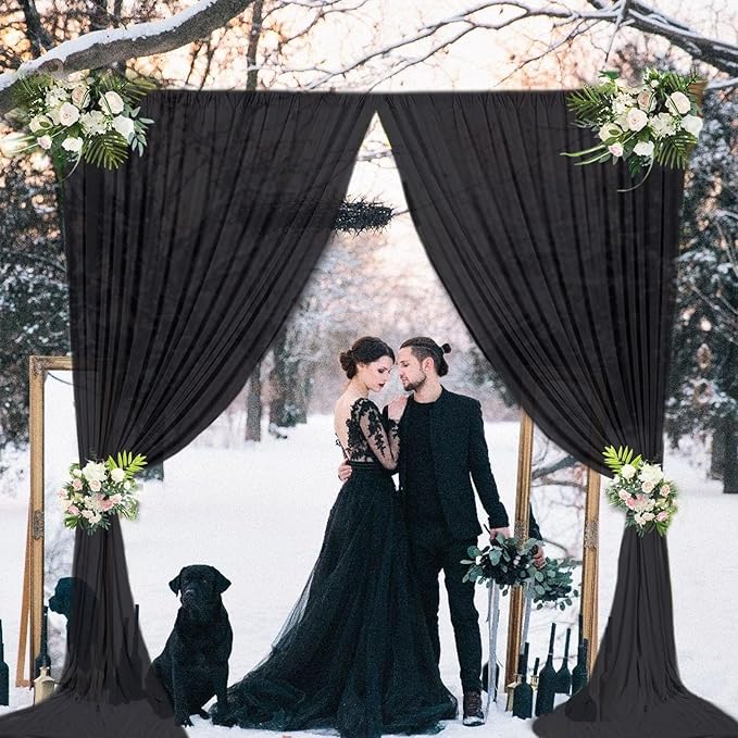 10 x 10 Feet Black Backdrop Curtain for Partie, Background Curtains for Photoshoot, Birthday, Wedding, Halloween, Thanksgiving, Christmas Day, New Year Party Decorations 5Ft x 10Ft, 2 Panels