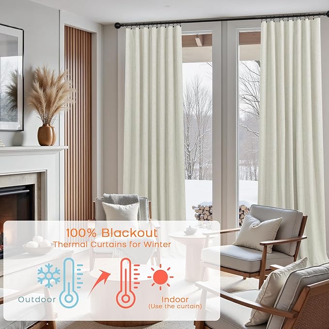 KOUFALL Custom 92 Inch Linen Blackout Curtains Drapes