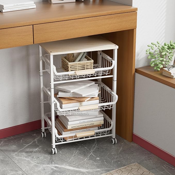 4-Layer Fruit Basket Kitchen Food Organizer and Rack, Stackable Storage Cart