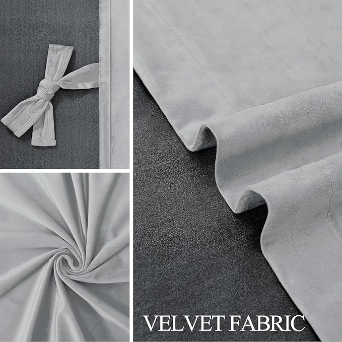JIUZHEN Soft Silver Grey Velvet Curtains 96 inch Long, Room Darkening Smooth