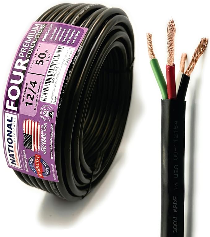 NATIONAL Wire & Cable – 12 AWG 4-Conductor Premium Copper Wire, 50 ft, Stranded
