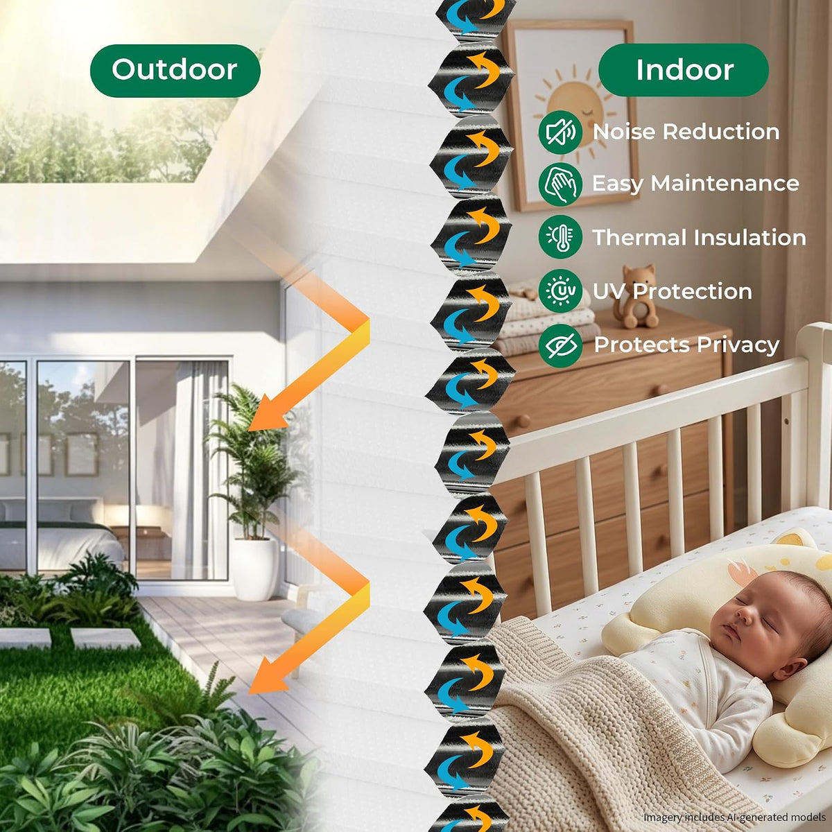 Allesin Top Down Bottom Up Cordless Cellular Shades,Thermal Insulation Honeycomb Blinds for Indoor Windows,(Clear White,27"x64")