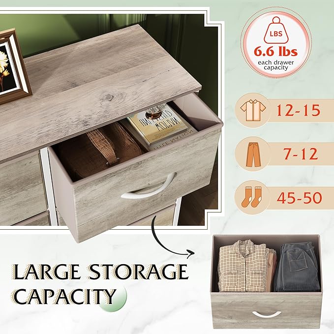 WLIVE Fabric Dresser for Bedroom, Tall Dresser